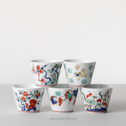 波佐見焼 BARBAR 蕎麦猪口大辞典 色絵 そばちょこ 8cm/170ml