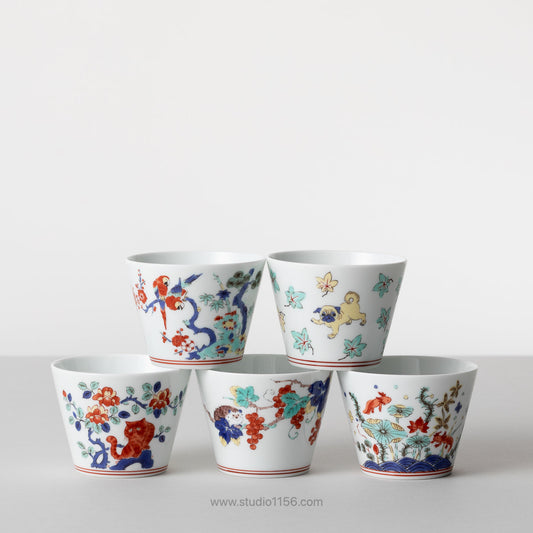 波佐見焼 BARBAR 蕎麦猪口大辞典 色絵 そばちょこ 8cm/170ml